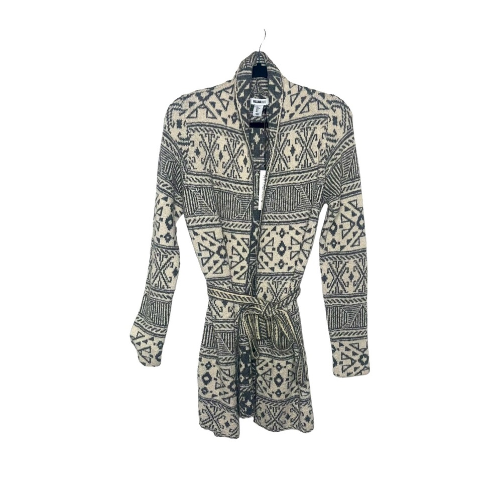 WILLIAM RAST Gray Aztec Design Cardigan Sweater with Belt M NWOT